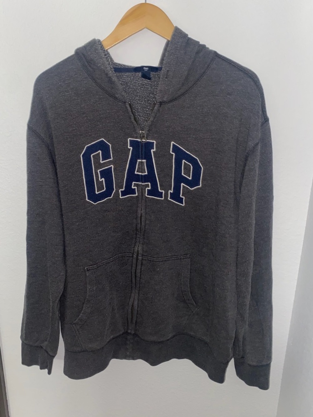 GAP Dark Gray Full-Zip Hoodie with Navy Logo